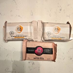 The Body Shop Almond Milk and British Rose bar soap 100g x 3